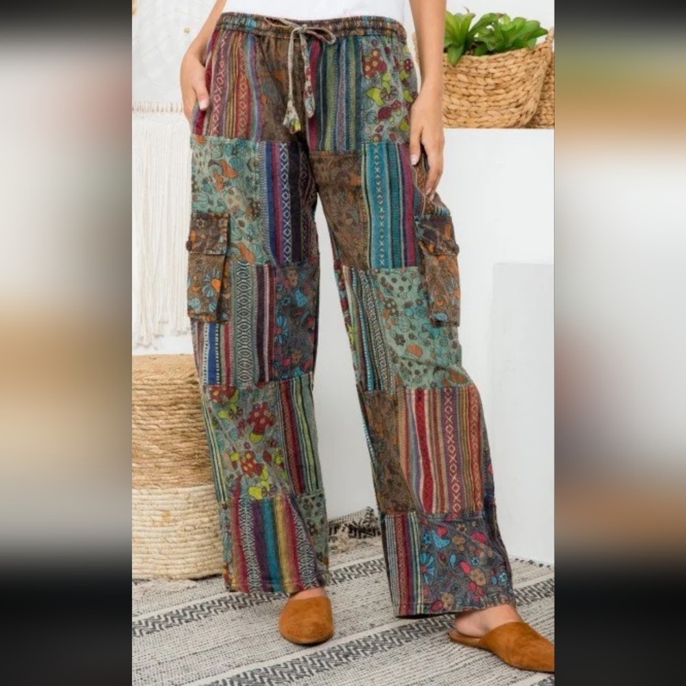Multicolor Patchwork Cargo Pants - image 1